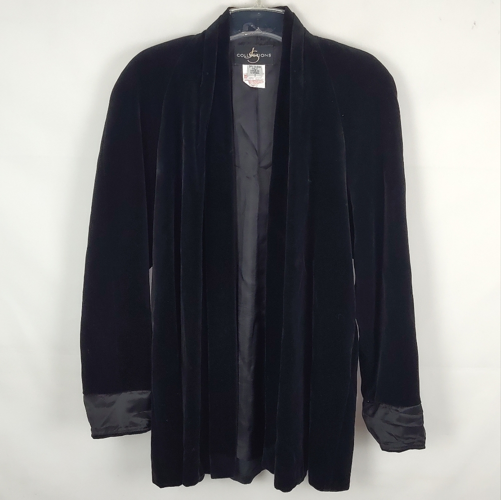 Y2K Vintage JS Collections Open Front Velvet Coat Womens S Elegant Old Money